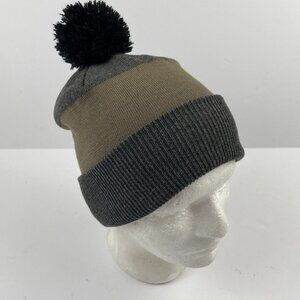 Black Diamond Cuff Pom Beanie Knit Winter Ski Outdoors Logo Gray Khaki Poly
